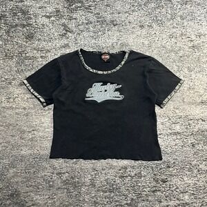 Vintage Harley Davidson Top Cropped Womens Medium Black Biker Y2K 90s